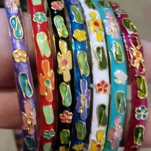 7 multi-color VINTAGE CLOISONNE Skinny BANGLE BRACELET